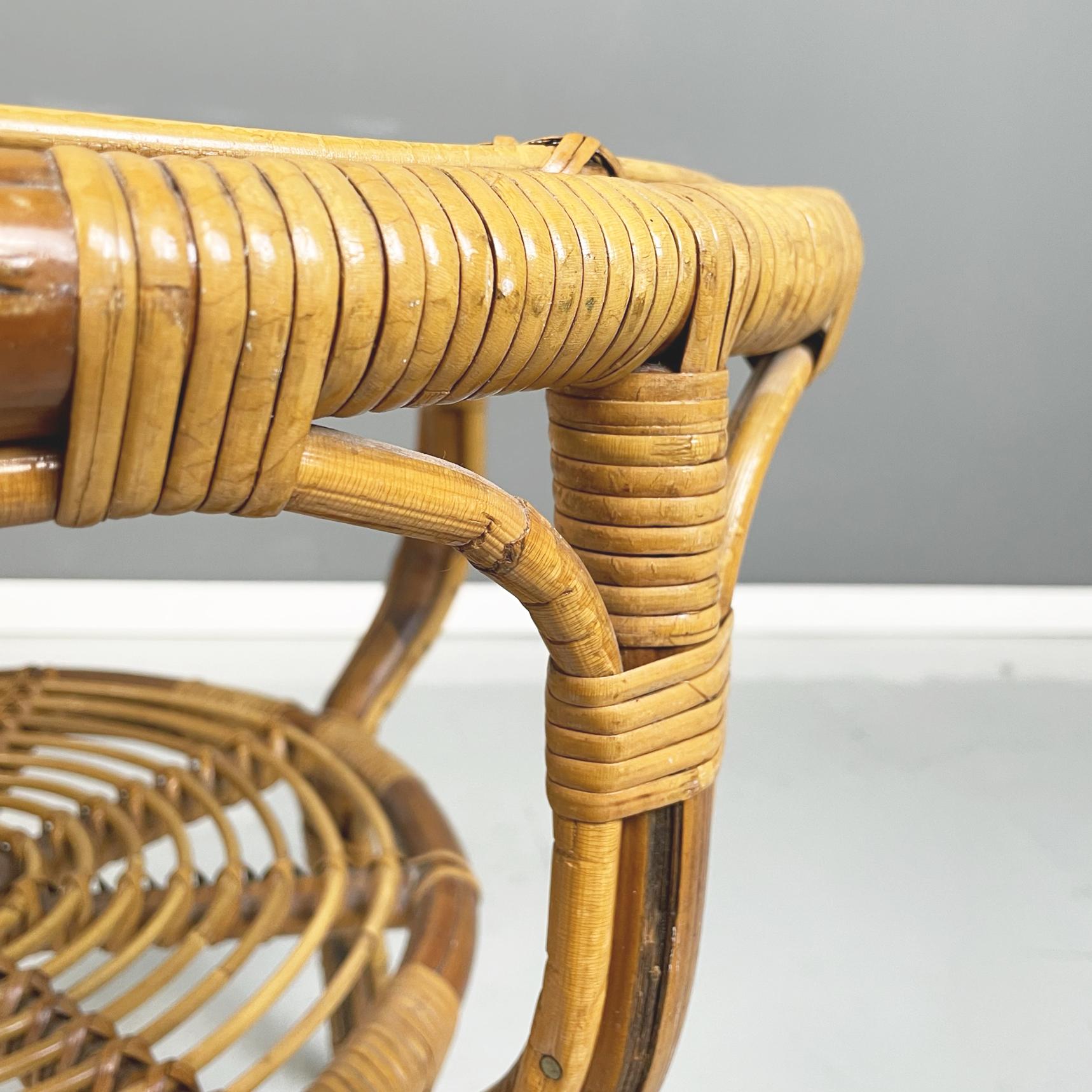 Italian Midcentury Round Rattan Garden Coffee Table, 1960s For Sale at