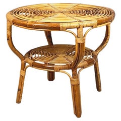Italian Mid-century Round Rattan Garden Coffee Table, 1960s Italian Mid-century Round Rattan Garden Coffee Table, 1960s