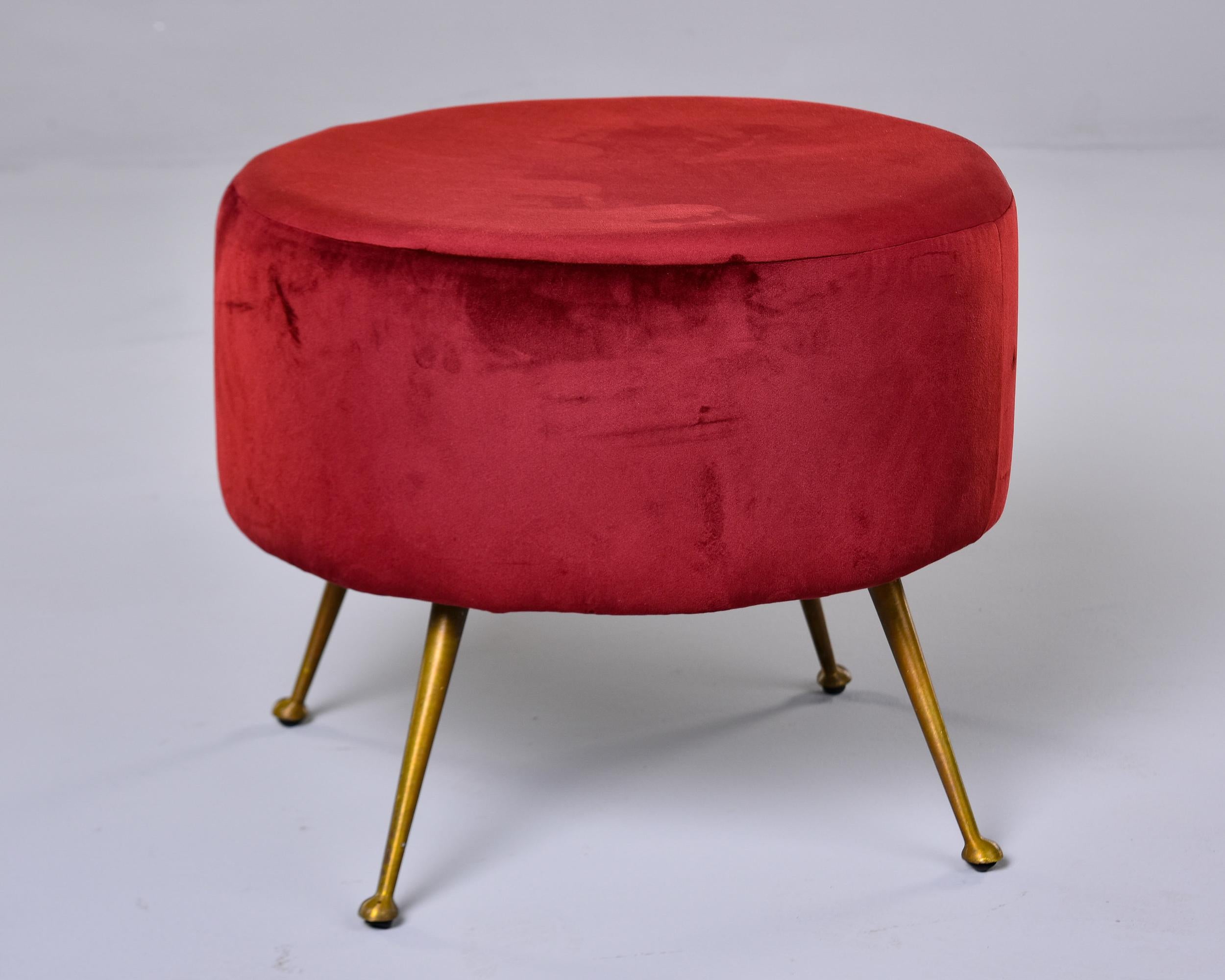 Italian Midcentury Round Stool with Red Upholstery and Brass Legs In Good Condition For Sale In Troy, MI