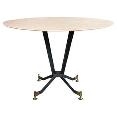 Italian Mid-Century Round Table in Pink Marble, Brass and Black Metal, 1950s