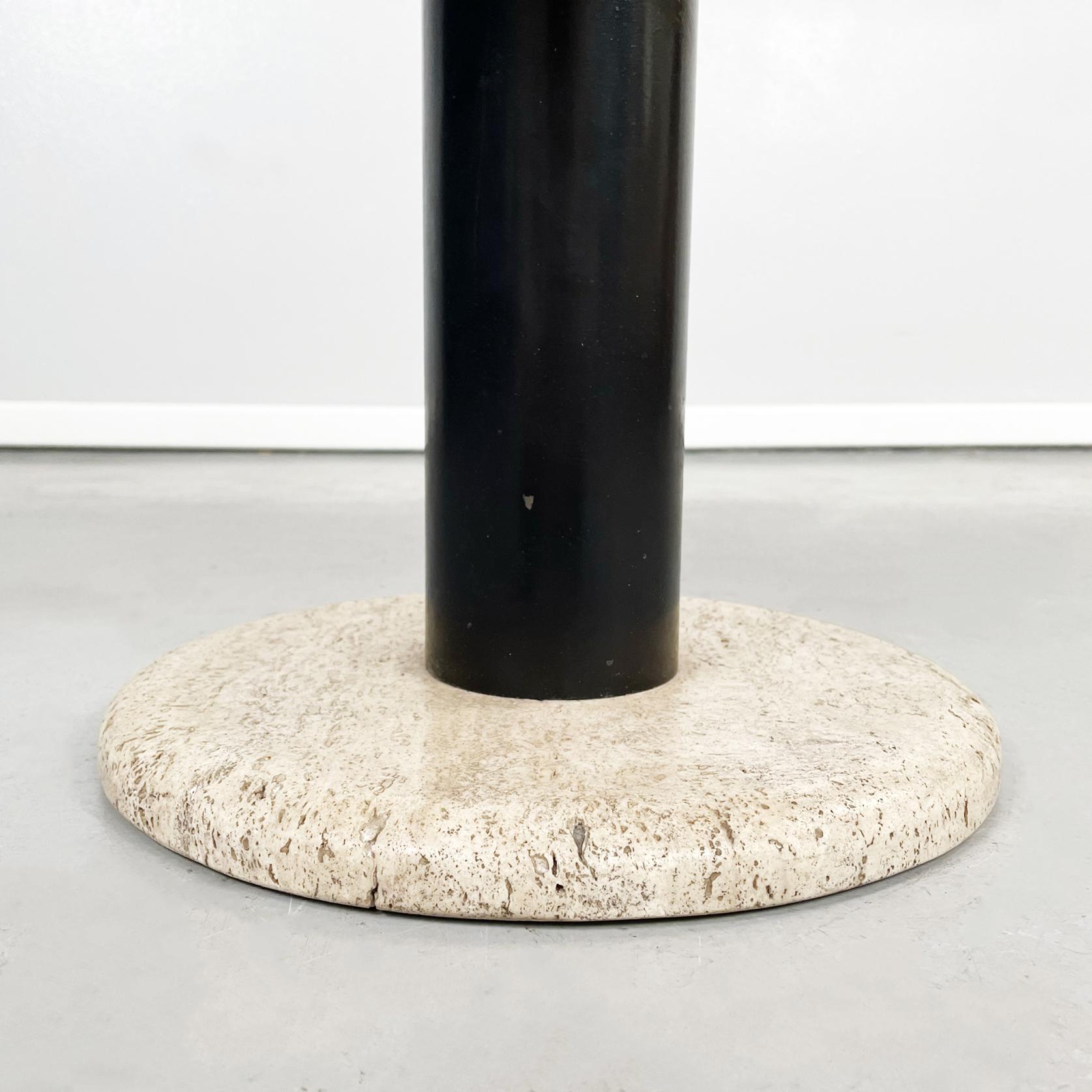 Italian Mid-Century Round Travertine and Black Metal Coffee Table, 1970s For Sale 6