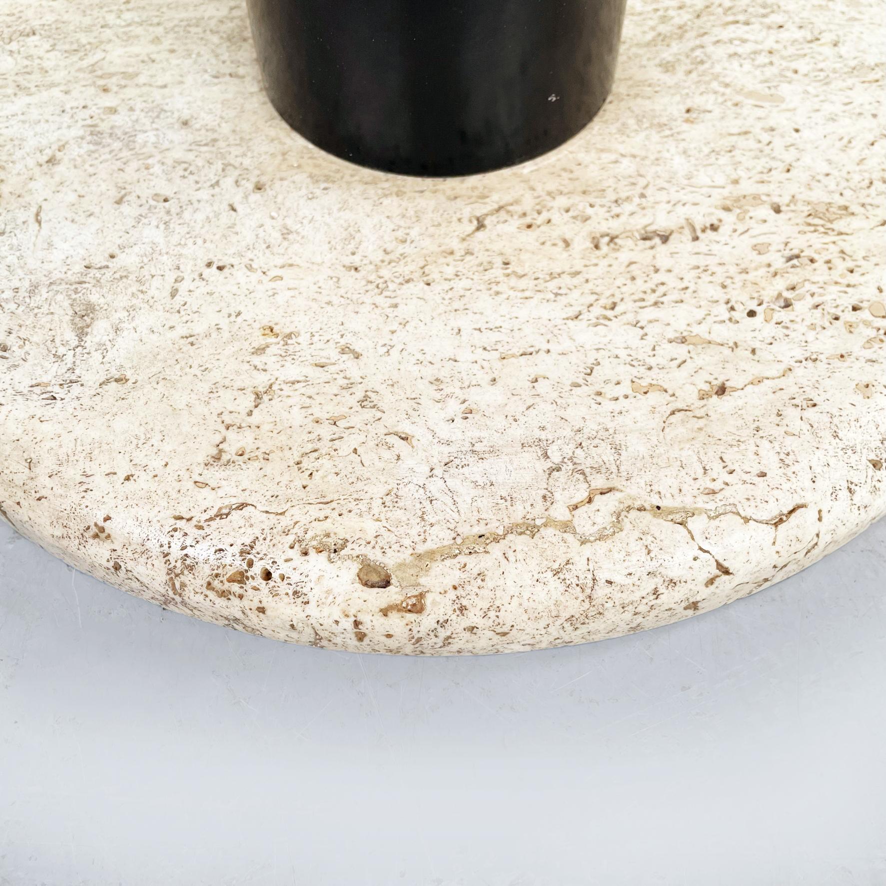 Italian Mid-Century Round Travertine and Black Metal Coffee Table, 1970s For Sale 7