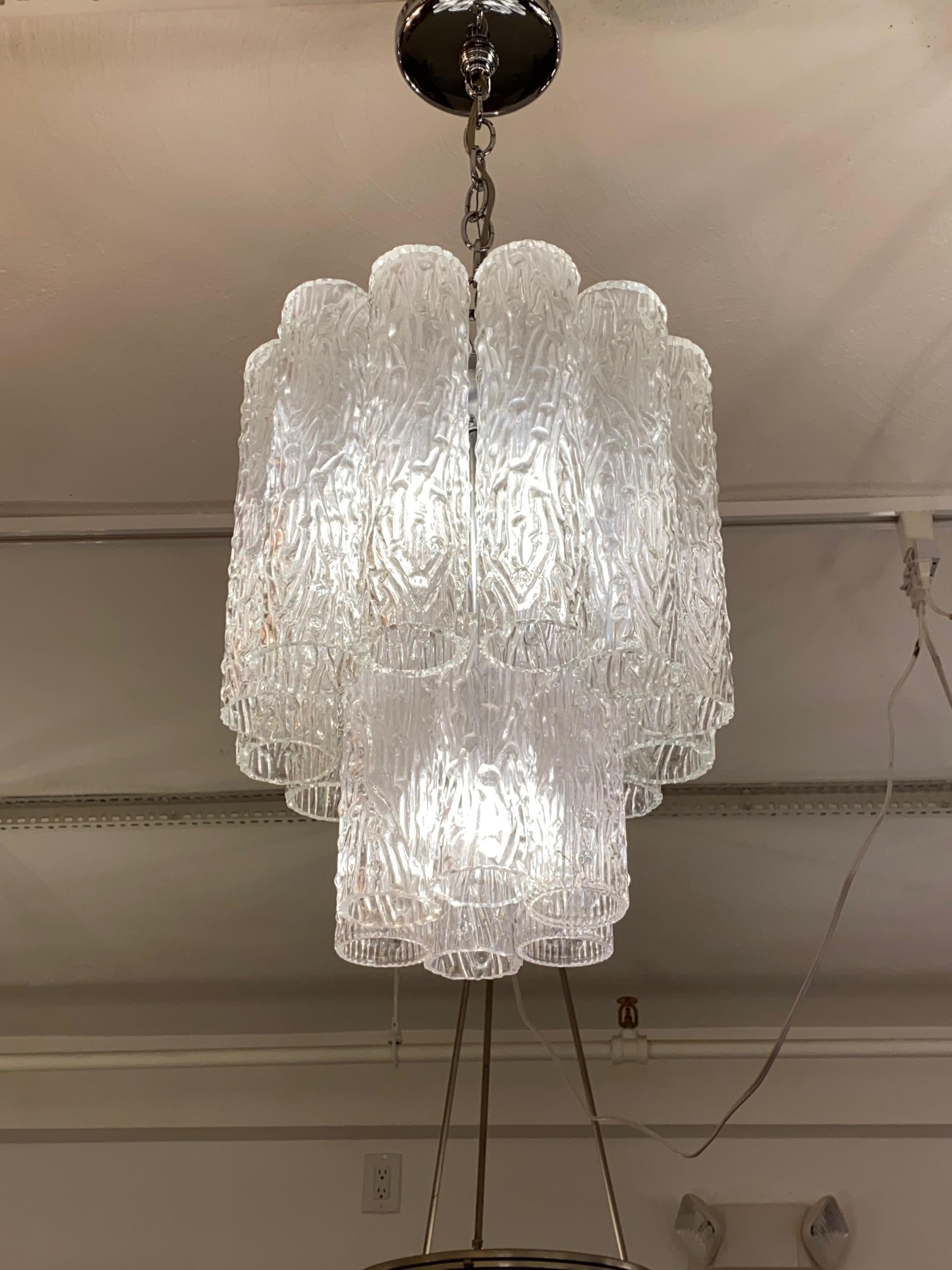 Mid-20th Century Italian Midcentury Round Two-Tiered Tronchi Chandelier