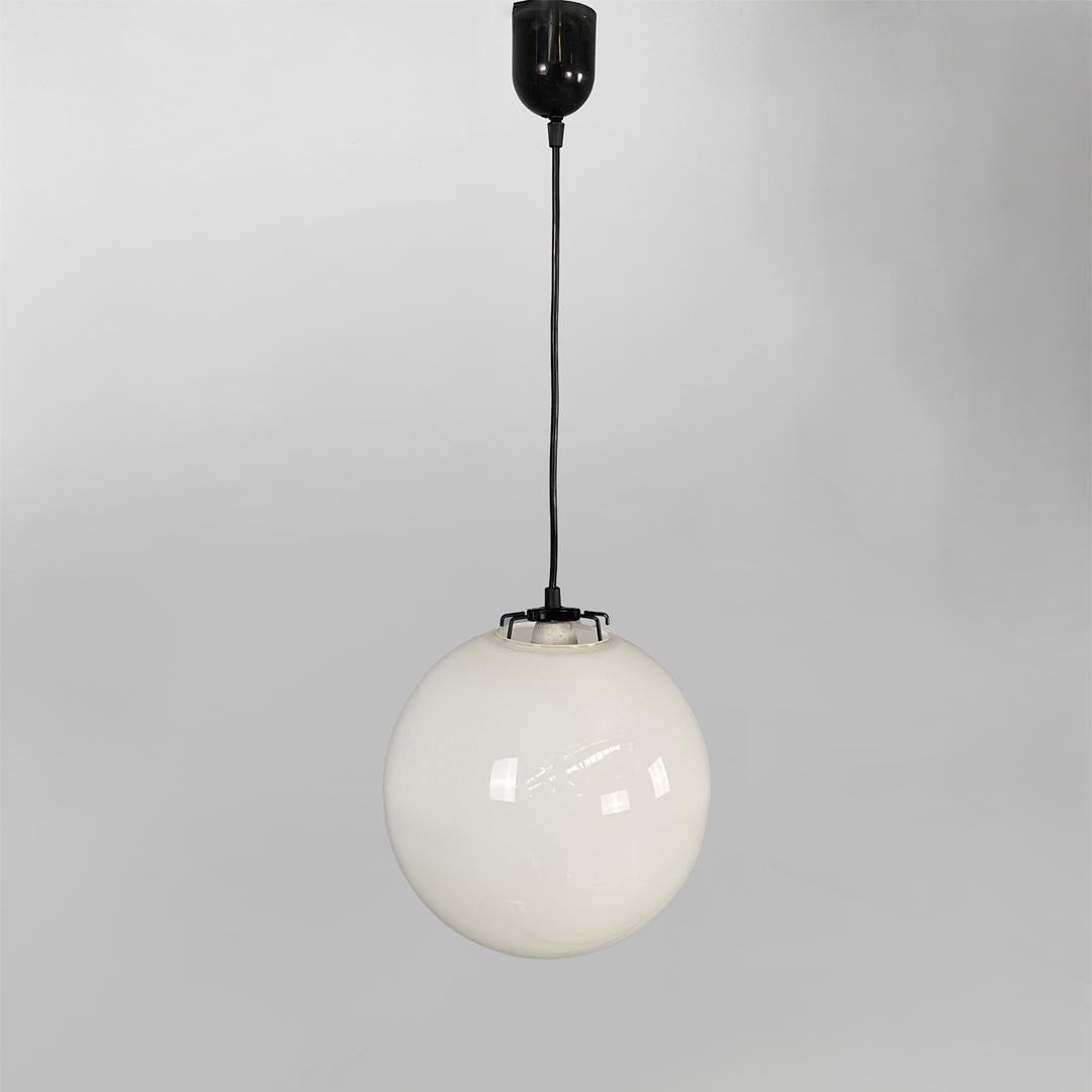 Mid-Century Modern Italian mid century round white glass chandelier, 1950s For Sale