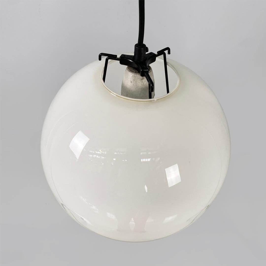 Mid-20th Century Italian mid century round white glass chandelier, 1950s For Sale