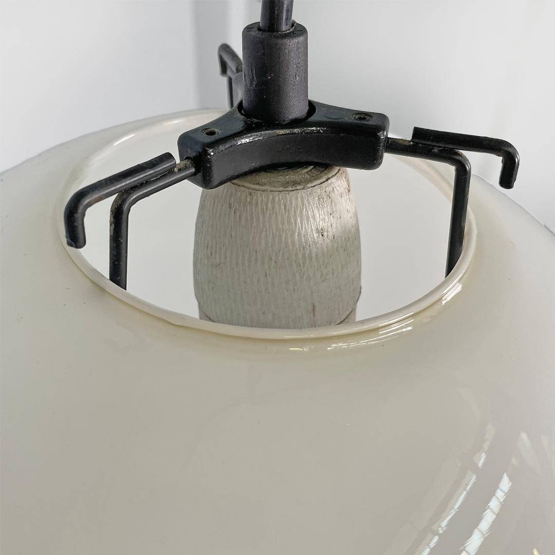 Italian mid century round white glass chandelier, 1950s For Sale 1