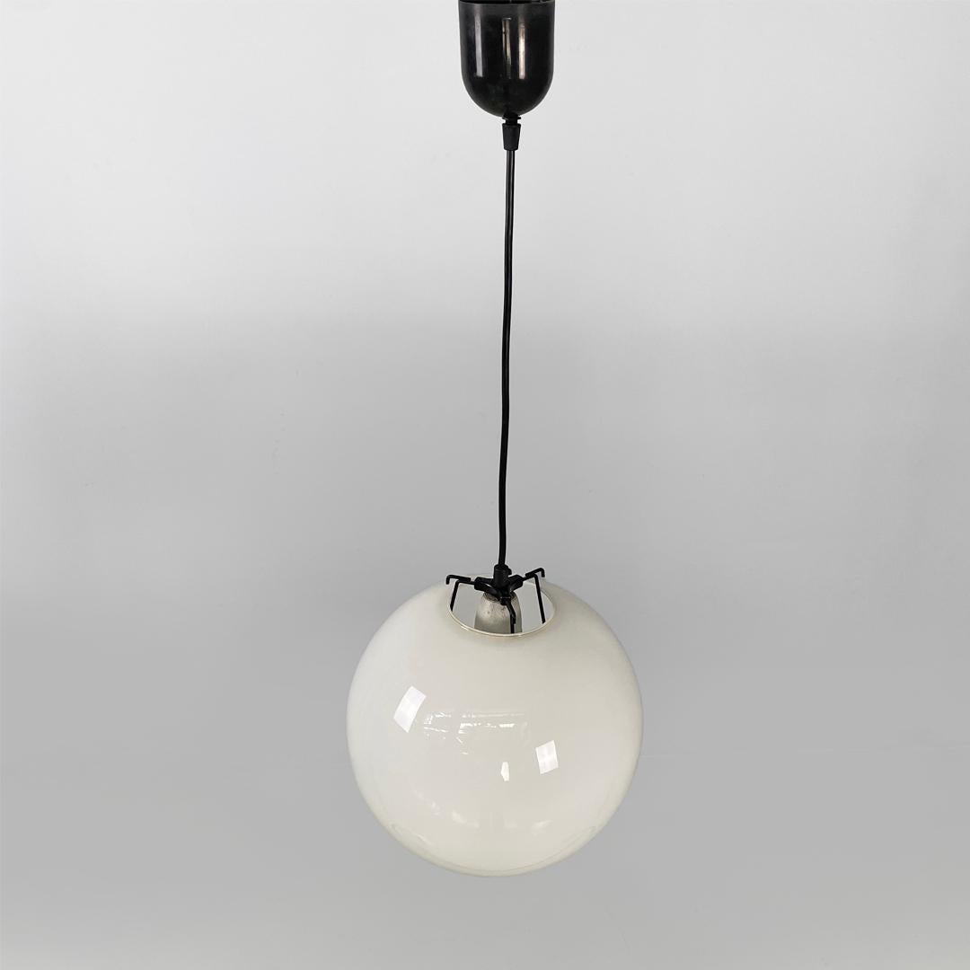 Italian mid century round white glass chandelier, 1950s For Sale