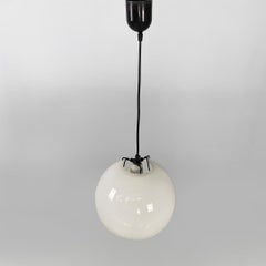 Italian mid century round white glass chandelier, 1950s