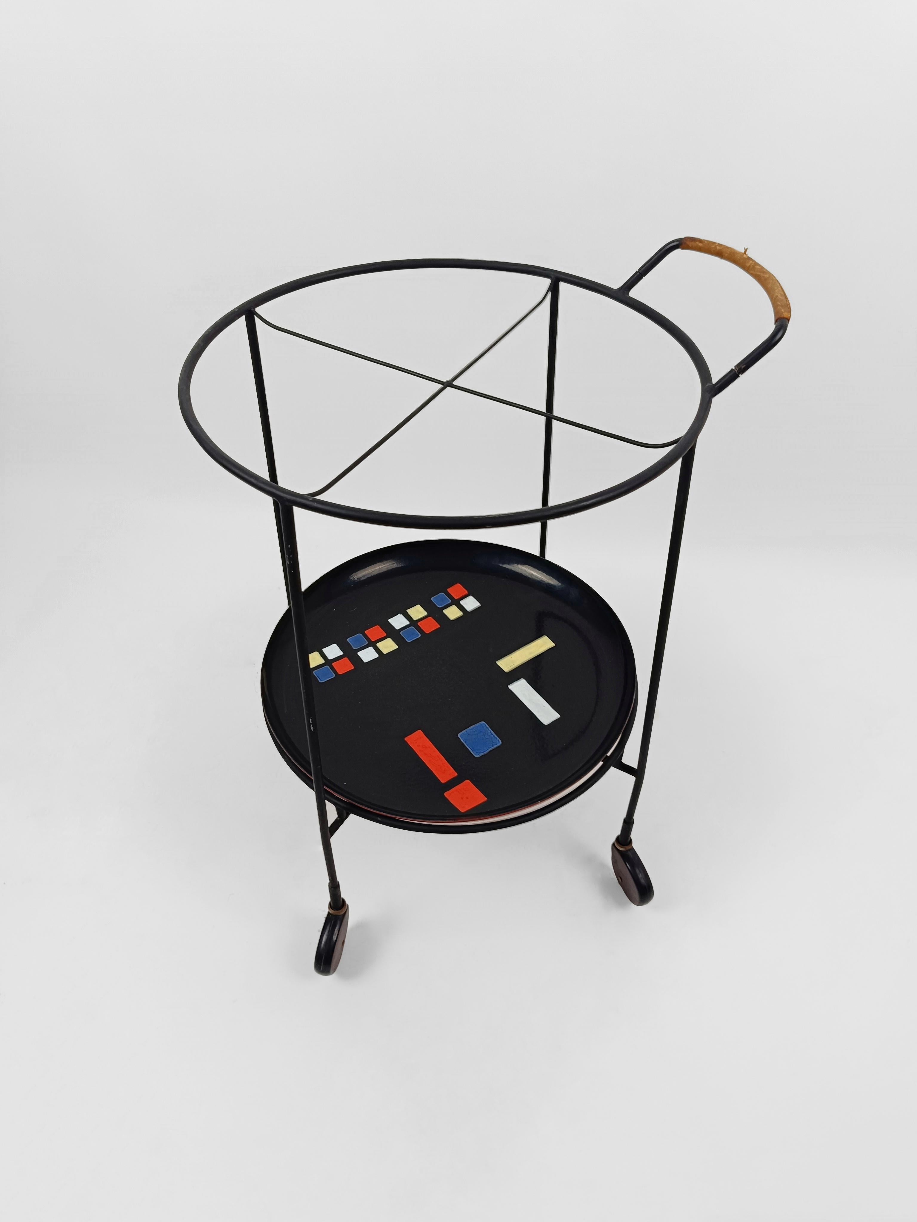 Copper Italian Mid-Century Rounded Cart by Siva Poggibonsi with a De Stijl decoration For Sale