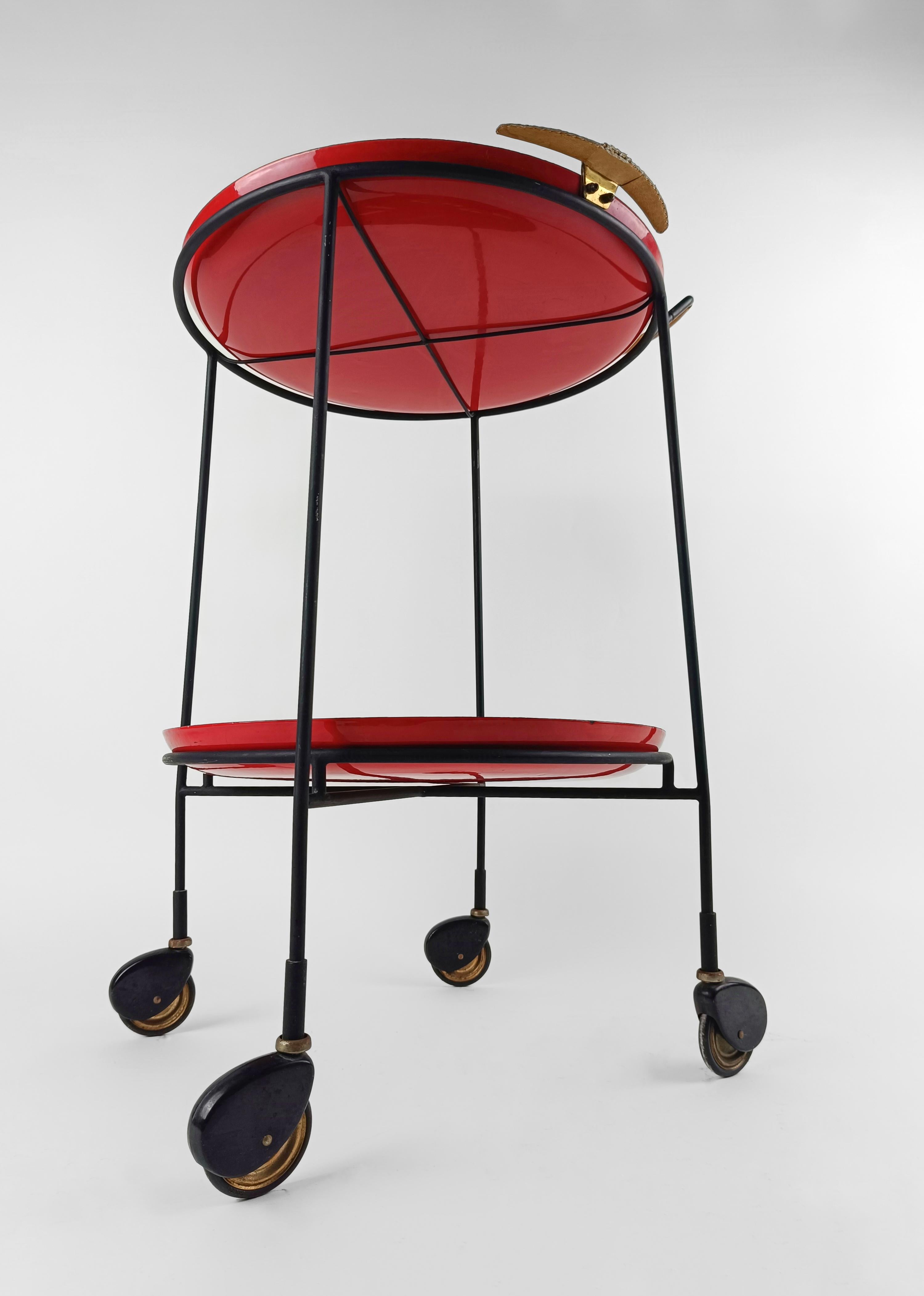 Italian Mid-Century Rounded Cart by Siva Poggibonsi with a De Stijl decoration For Sale 3