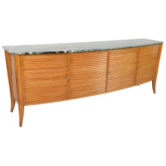 Italian Midcentury Rounded Sideboard with Grooved Front and Marble Top