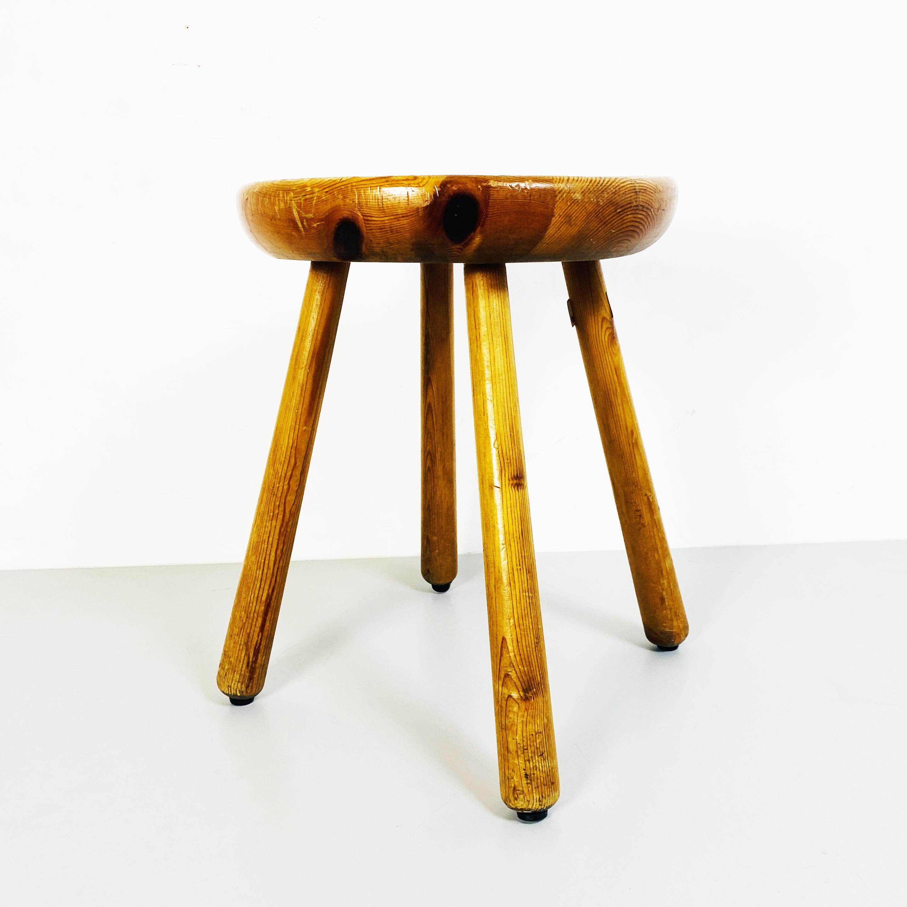 Mid-20th Century Italian Mid-Century Rustic Wooden Stool, 1960s For Sale