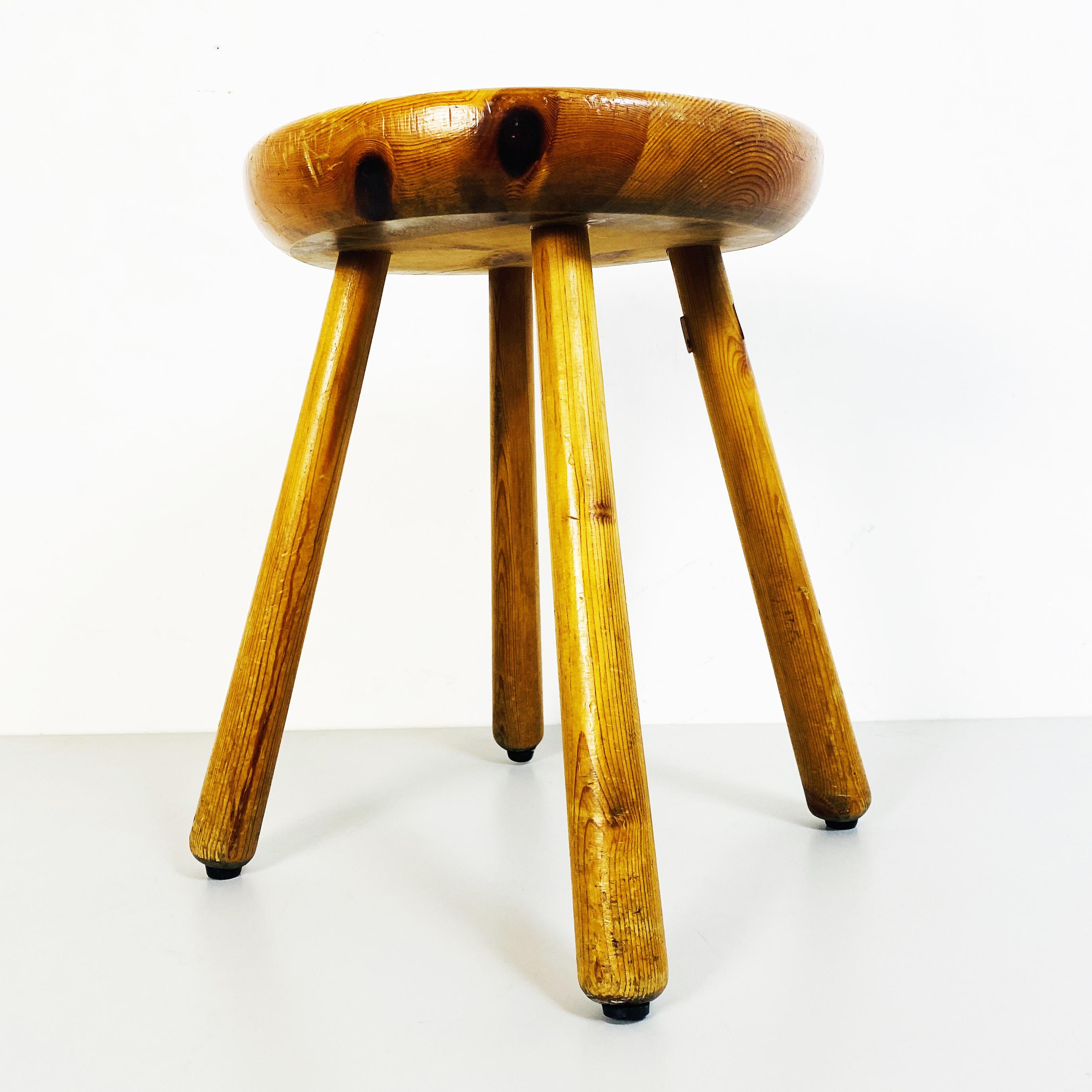 Italian Mid-Century Rustic Wooden Stool, 1960s For Sale 1