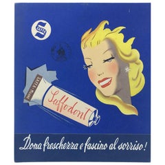 Italienische Saffa Carton- Zahnpasta-Werbung aus der Mitte des Jahrhunderts, 1950er Jahre