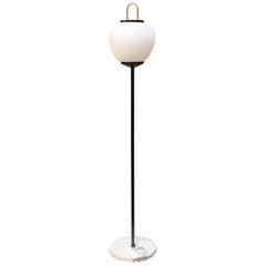 Italian Midcentury Satin Glass and Metal Floor Lamp with Marble Base, 1950s