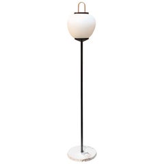 Retro Italian Midcentury Satin Glass and Metal Floor Lamp with Marble Base, 1950s