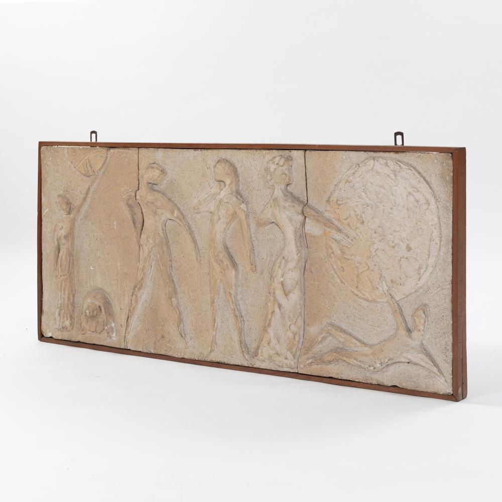 Pannello da parete in pietra arenaria scultoreo-figurativo della metà del secolo firmato 1950 in vendita 7