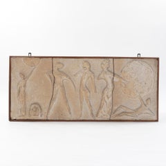 Italian Mid-Century Sculptural-Figurative Sandstone Wall Pannel signed 1950s