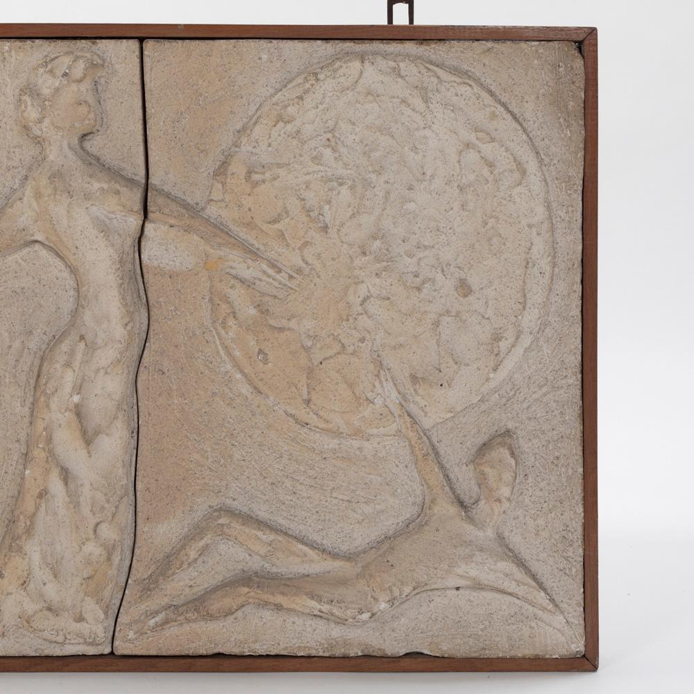 Mid-Century Modern Italian Mid-Century Sculptural-Figurative Sandstone Wall Pannel signed 1950s  For Sale