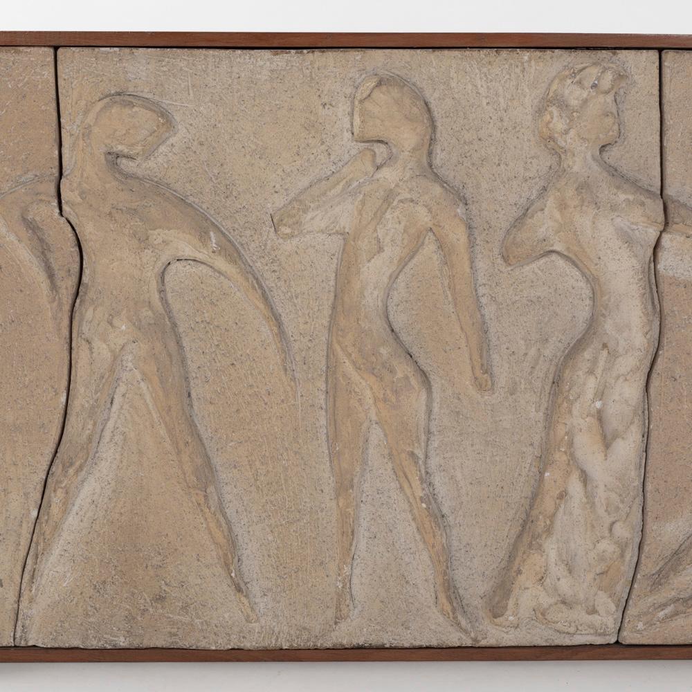 Mid-20th Century Italian Mid-Century Sculptural-Figurative Sandstone Wall Pannel signed 1950s  For Sale