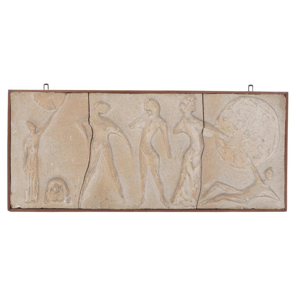 Italian Mid-Century Sculptural-Figurative Sandstone Wall Pannel signed 1950s  For Sale