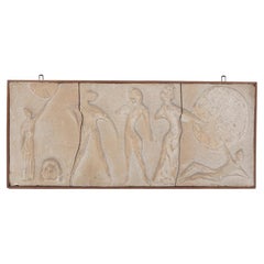 Italian Mid-Century Sculptural-Figurative Sandstone Wall Pannel signed 1950s 