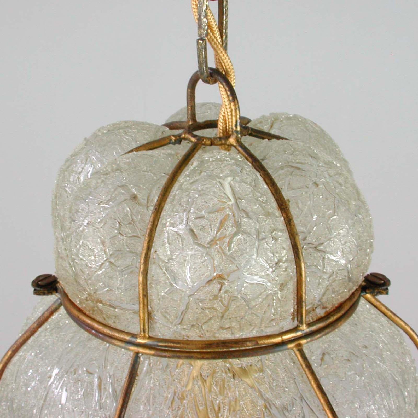 Italian Midcentury Seguso Murano Ice Glass and Brass Lantern, 1950s 1