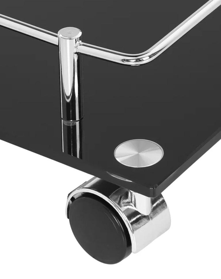 Italian Midcentury Serving Cart or Bar Cart, Black Glass and Chrome