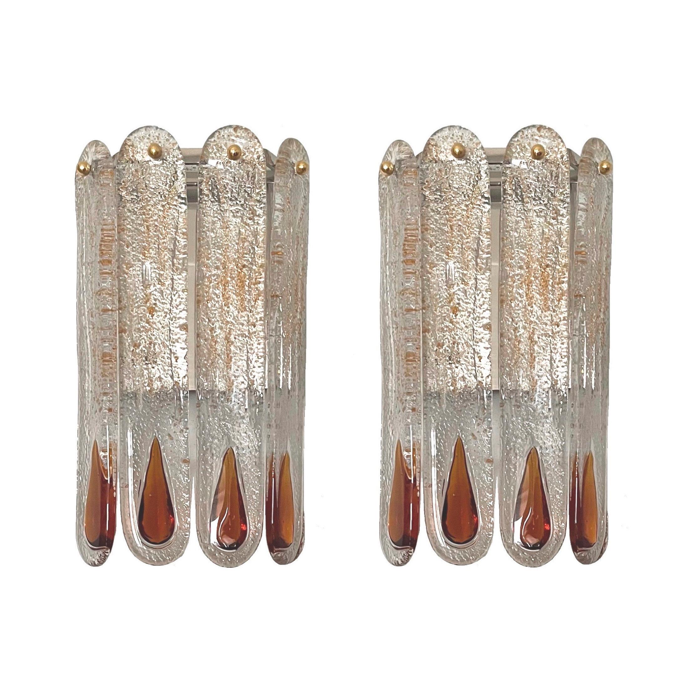 Italian Mid-Century Set of Eight Amber Murano Wall Sconces by Mazzega, 1970s 5