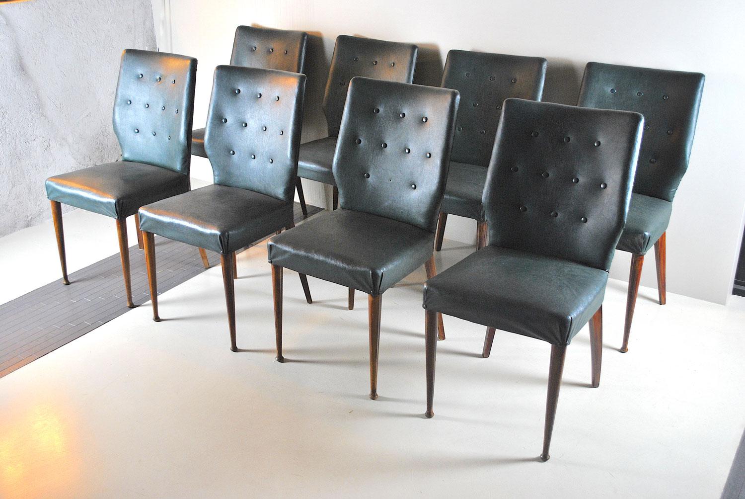 Mid-Century Modern Italian Midcentury Set of Eighty 1960s Chairs in Green Faux Leather For Sale