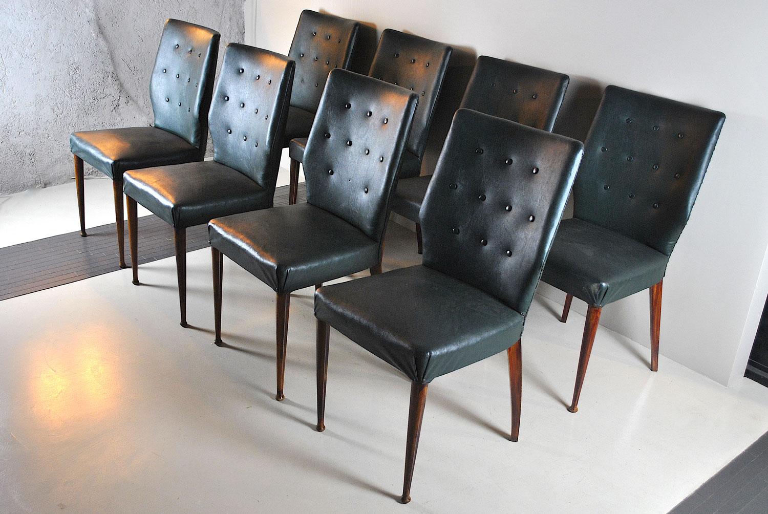 Italian Midcentury Set of Eighty 1960s Chairs in Green Faux Leather In Fair Condition For Sale In bari, IT