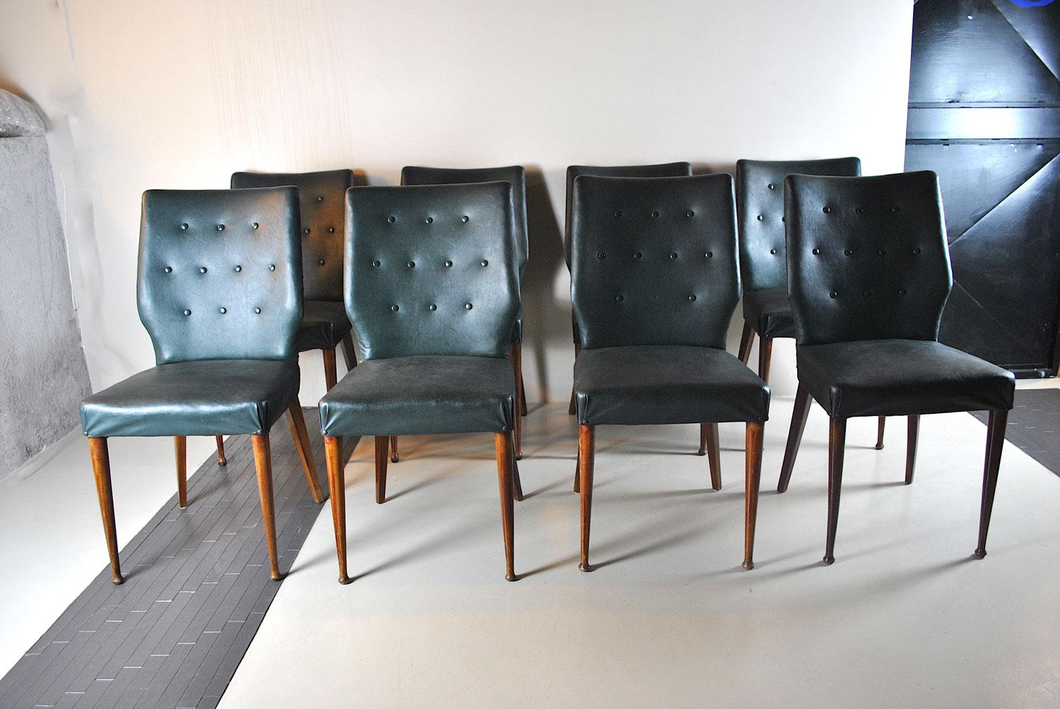 Mid-20th Century Italian Midcentury Set of Eighty 1960s Chairs in Green Faux Leather For Sale