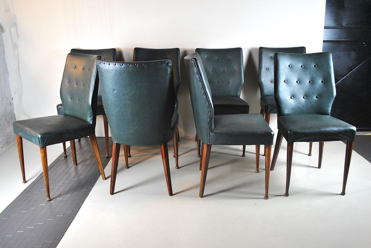 Italian Midcentury Set of Eighty 1960s Chairs in Green Faux Leather For Sale 1