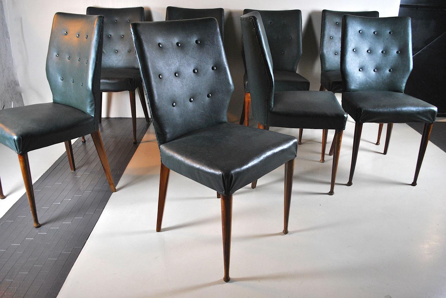 Italian Midcentury Set of Eighty 1960s Chairs in Green Faux Leather For Sale 2