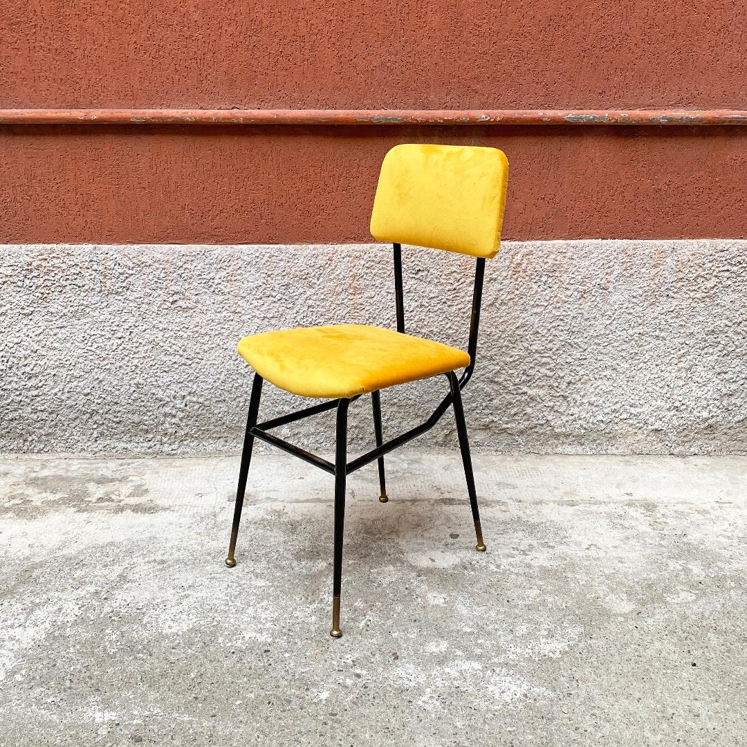 Italian Mid Century Set of Fire Yellow Velvet and Black Metal Structure 1960s In Good Condition In MIlano, IT