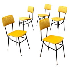 Italian Mid Century Set of Fire Yellow Velvet and Black Metal Structure 1960s