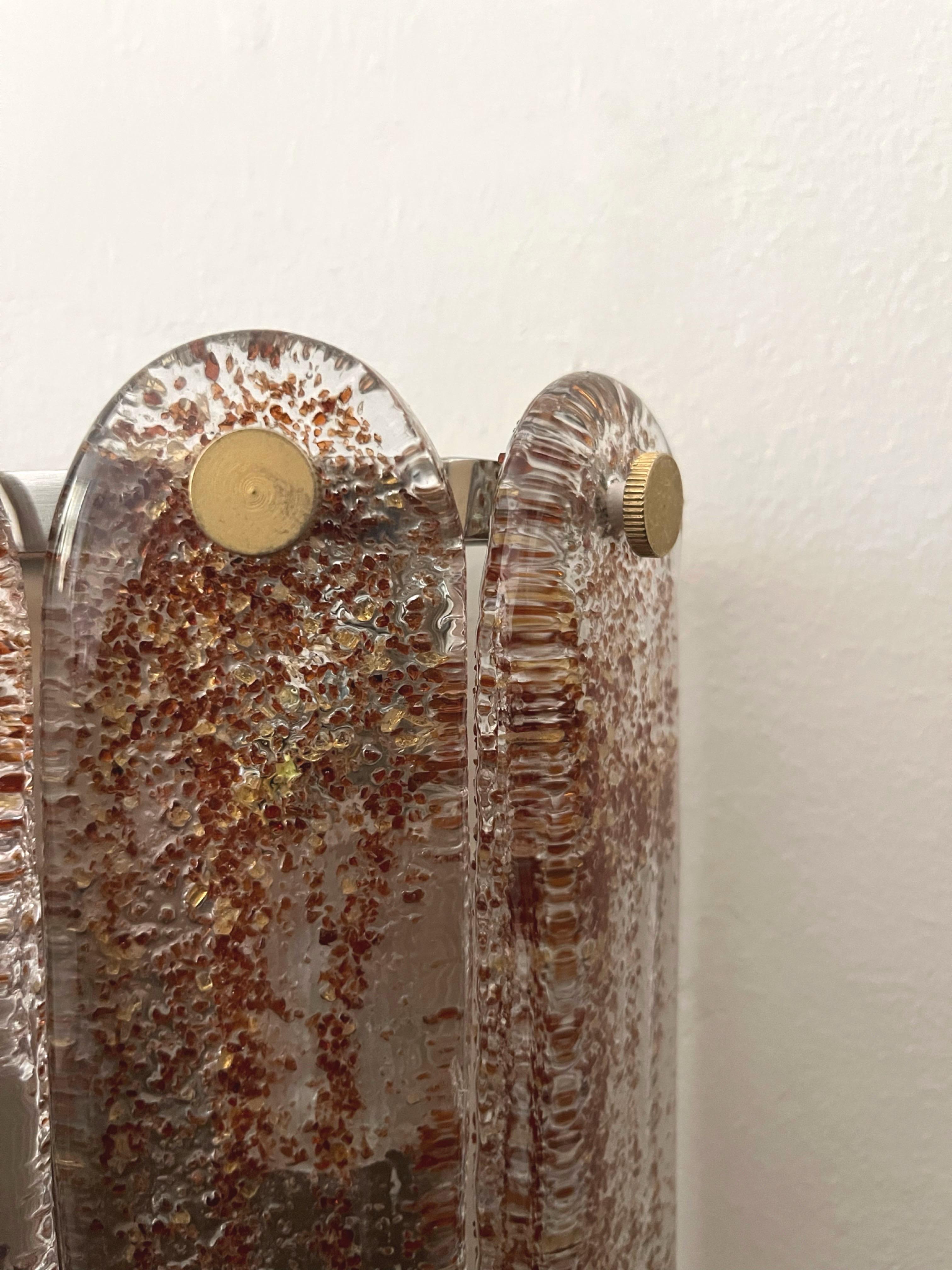 Italian Mid-Century Set of Four Amber Murano Wall Sconces by Mazzega, 1970s For Sale 4