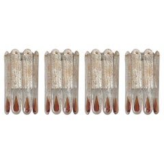 Italian Mid-Century Set of Four Amber Murano Wall Sconces by Mazzega, 1970s