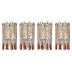 Italian Mid-Century Set of Four Amber Murano Wall Sconces by Mazzega, 1970s