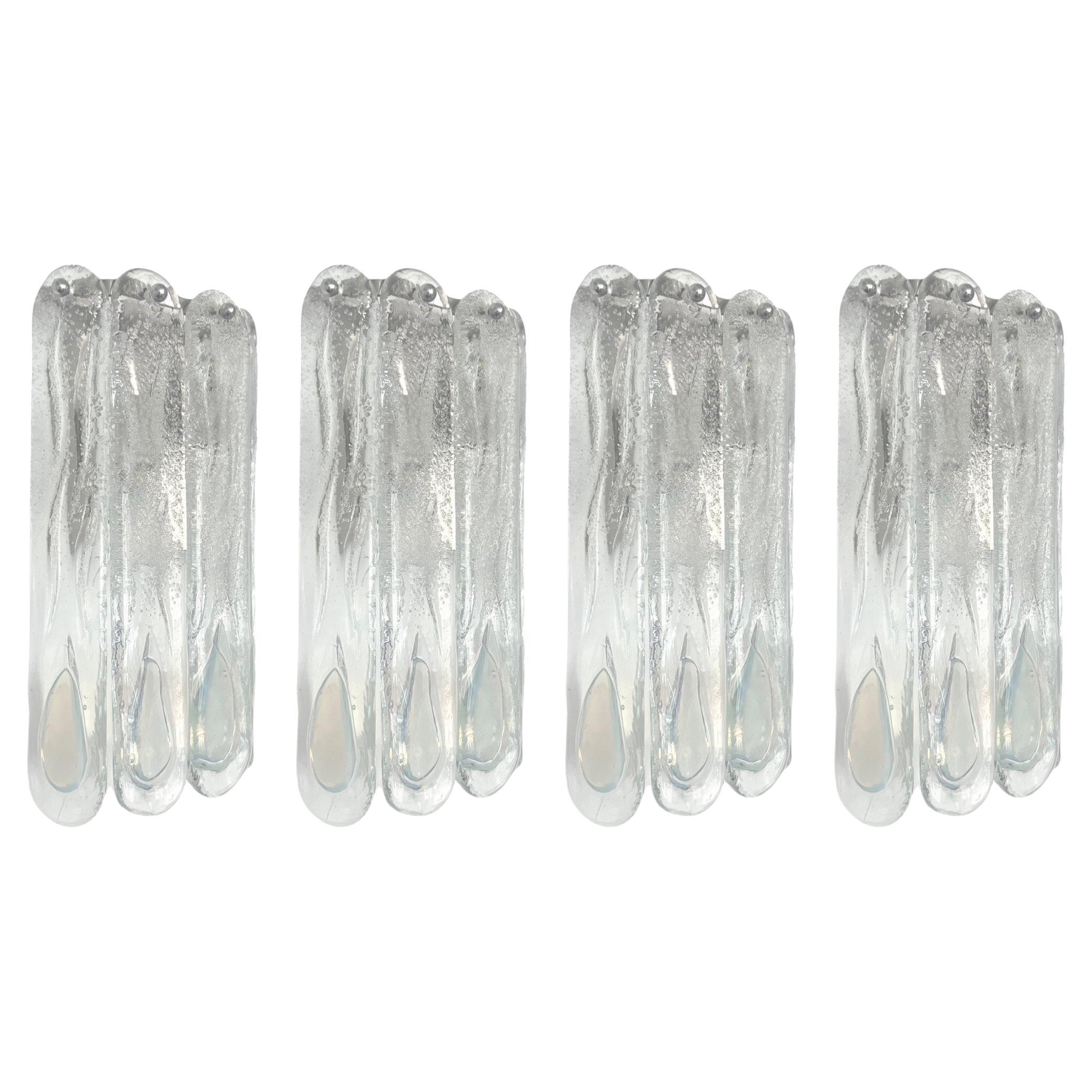 Italian Mid-Century Set of Four Iridescent Murano Wall Sconces by Mazzega, 1970s
