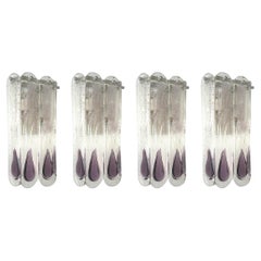 Vintage Italian Mid-Century Set of Four Lilac Murano Wall Sconces by Mazzega, 1970s