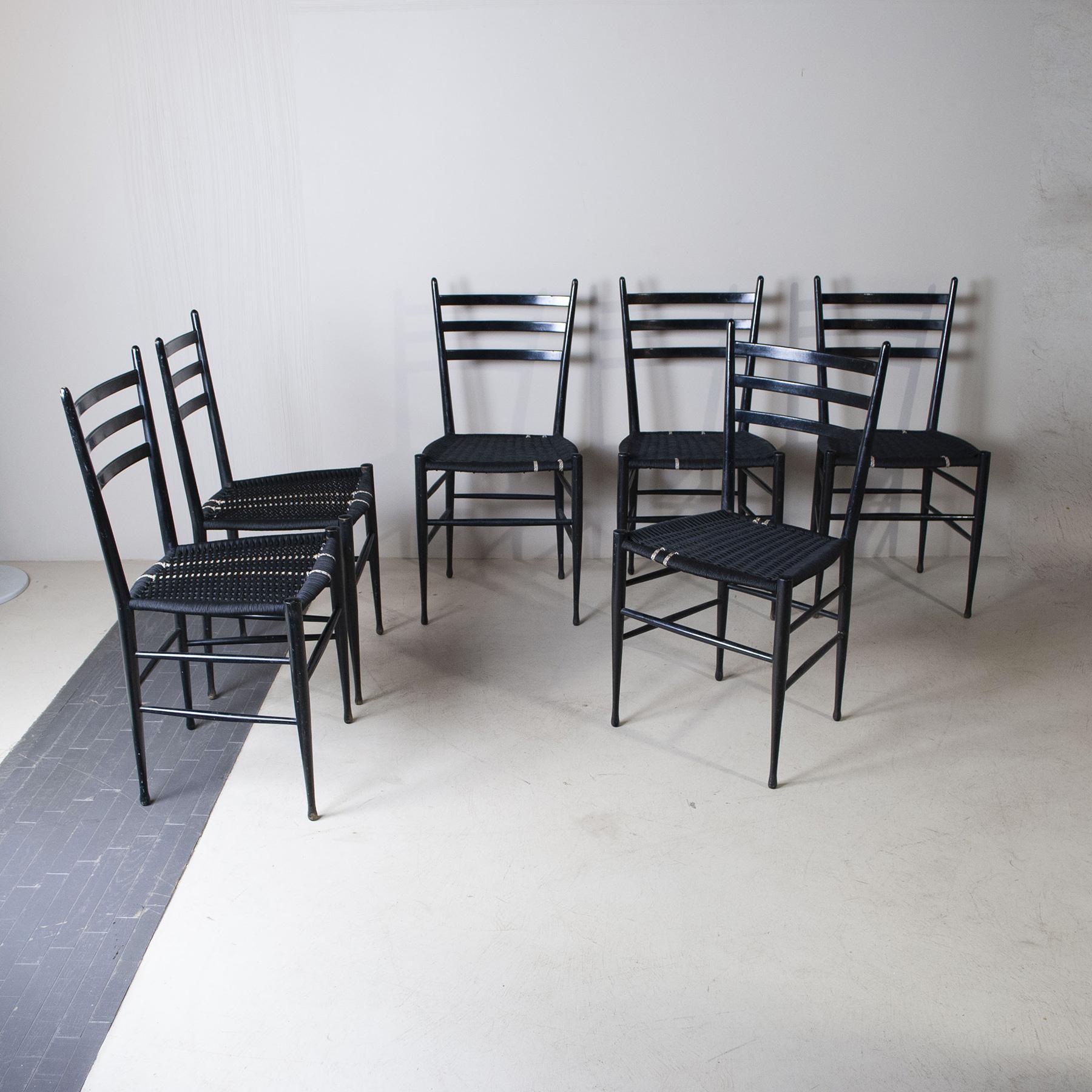 Mid-Century Modern Italian Midcentury Set of Six Chairs Chiavari For Sale
