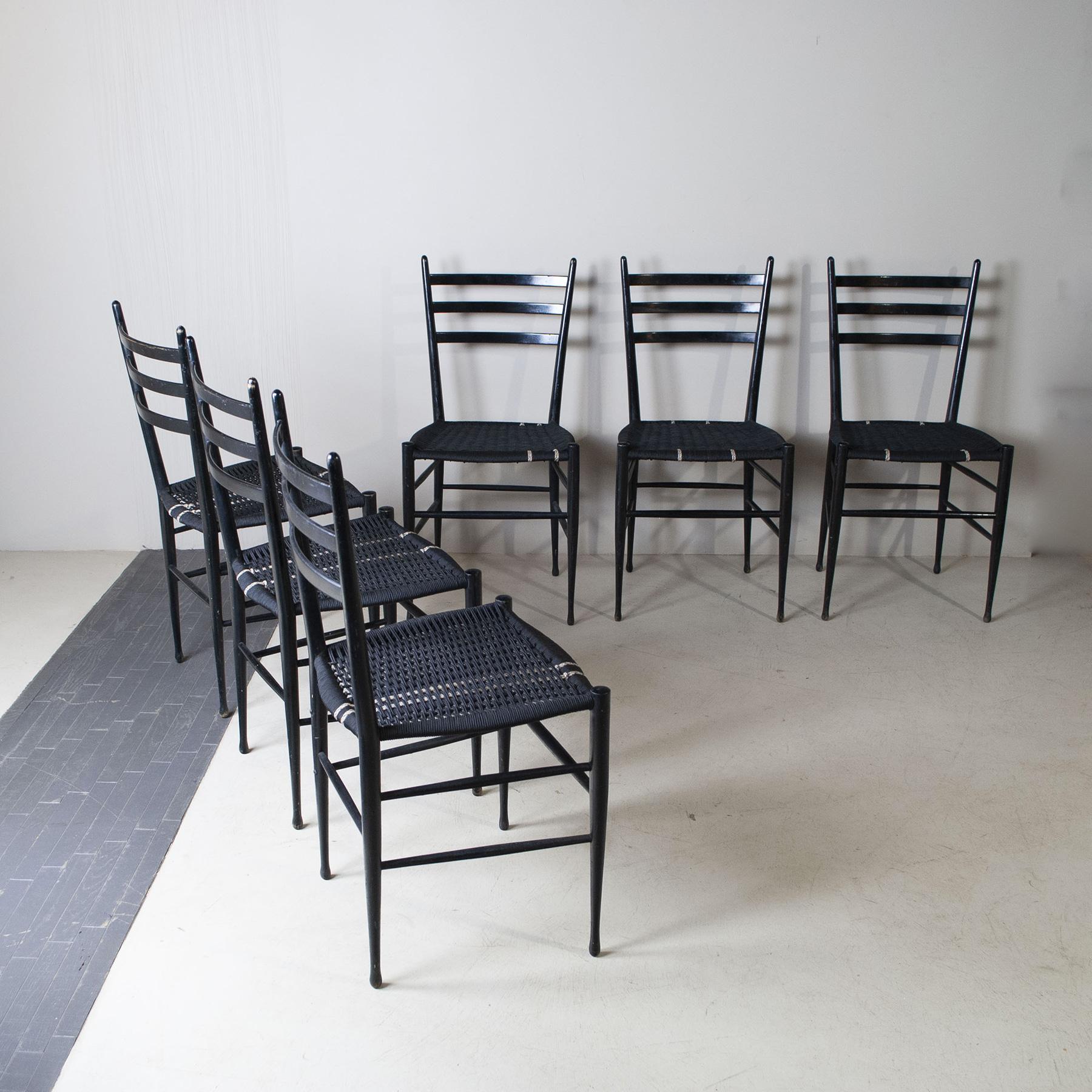 Italian Midcentury Set of Six Chairs Chiavari In Good Condition For Sale In bari, IT