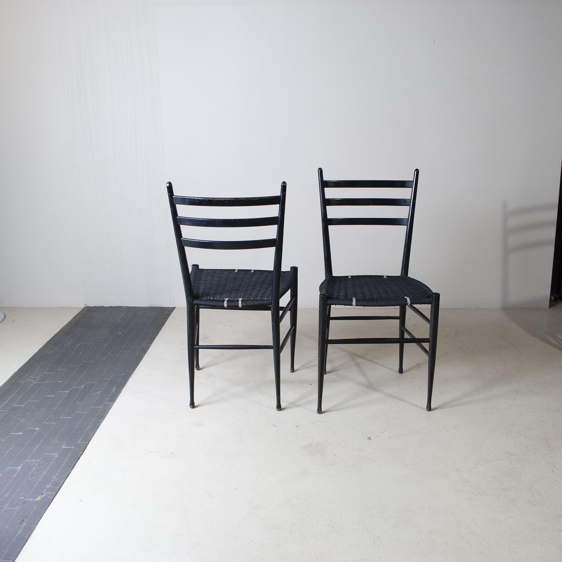 Rope Italian Midcentury Set of Six Chairs Chiavari For Sale