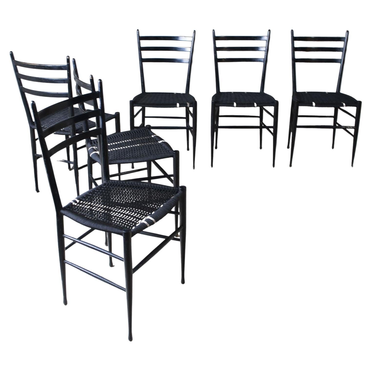 Italian Midcentury Set of Six Chairs Chiavari For Sale