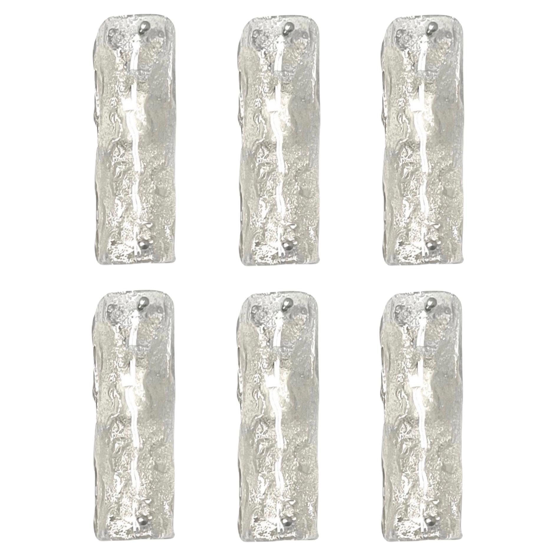 Italian Mid-Century Set of Six of IceGlass Murano Glass Wall Sconces, 1970s