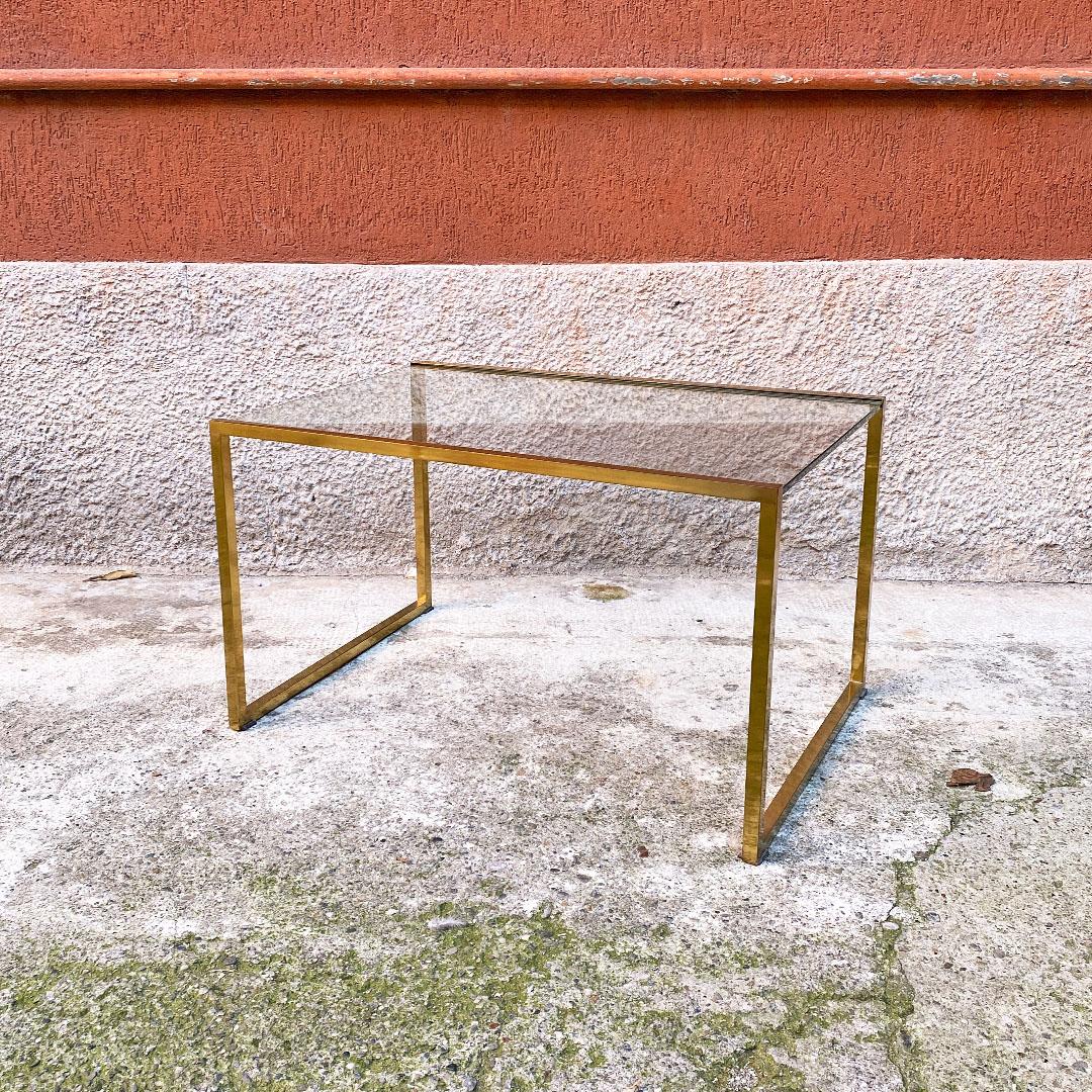 Italian Mid Century Set of Three Brass and Glass Stackable Tray Tables, 1950s 5