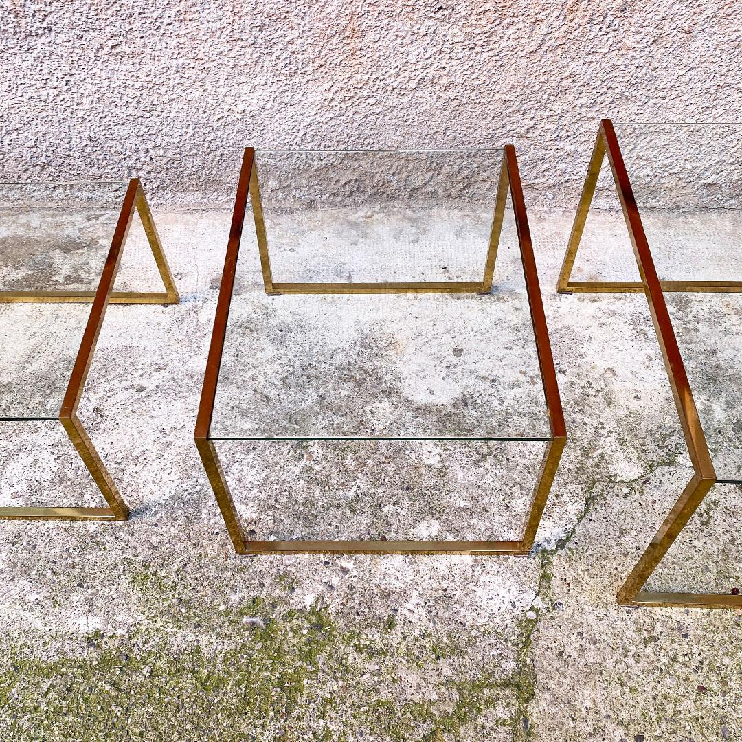 Italian Mid Century Set of Three Brass and Glass Stackable Tray Tables, 1950s 6