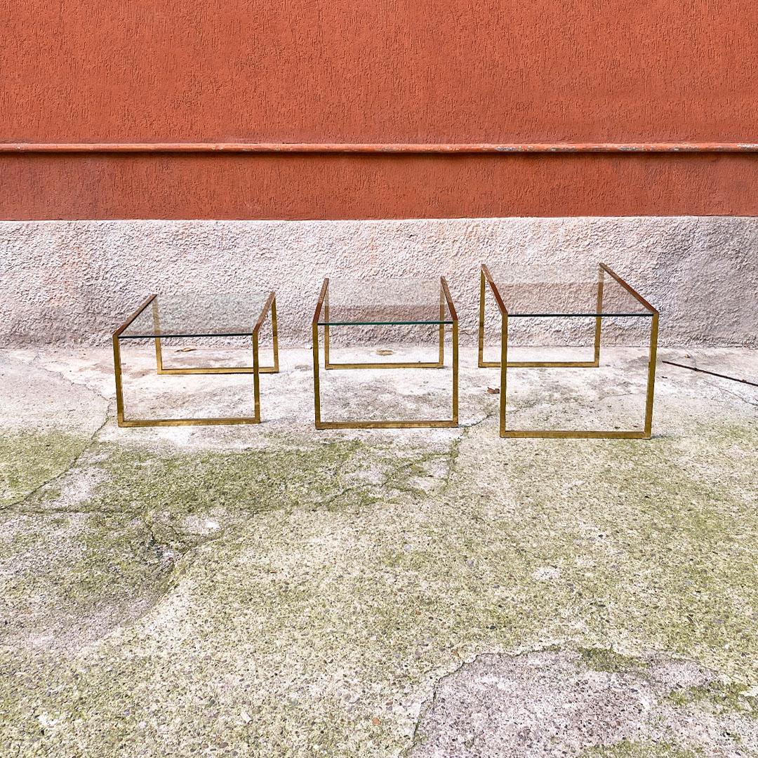 Italian Mid Century Set of Three Brass and Glass Stackable Tray Tables, 1950s 7