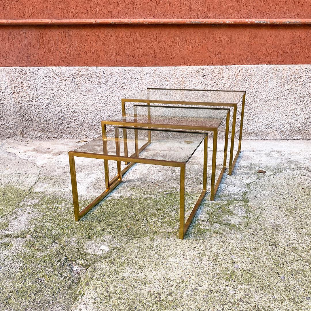 Italian Mid Century Set of Three Brass and Glass Stackable Tray Tables, 1950s 10
